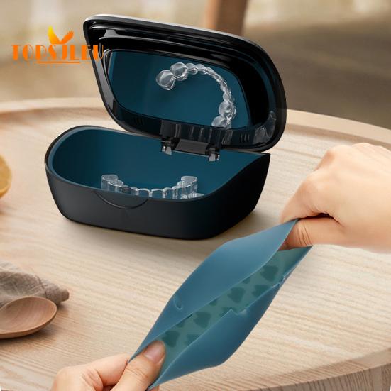 Étui de retenue à Double couche avec outil de retrait de miroir-boîte de rangement pratique pour prothèses dentaires, aligneurs et appareils orthodontiques