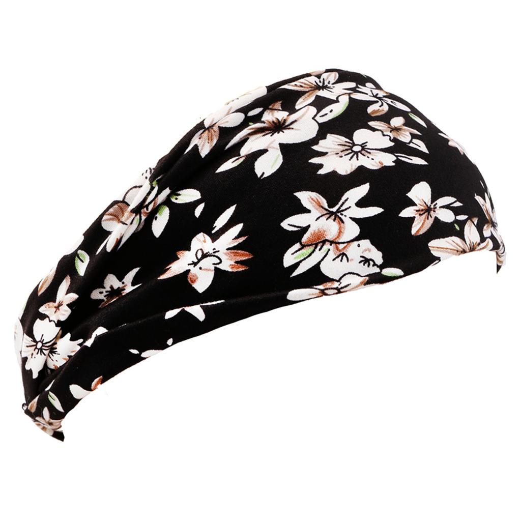 Women Floral Print Stretch Headband Wide Fabric Hair Band Soft Elastic Yoga Sports Hair Wrap