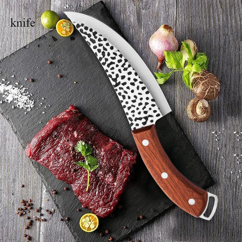 Kitchen Knives Cleaver Meat Chopping Vegetables Butcher Boning Knives Wood Handle Chef Knife Hand Forged Blade with Finger Hole