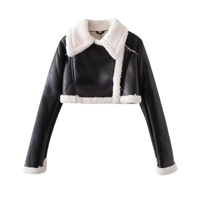 Warme Winterjacke Damenbekleidung Warmer Pelzmantel Damen Kurze Kunstleder-Motorradkleidung