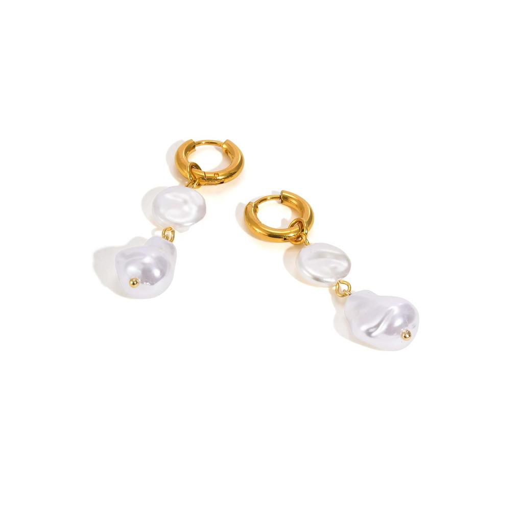 Vintage Irregular Imitation Pearl Earrings for Women, Gold Color Stainless Steel Drop Earrings, Elegant Jewelry Party Gifts