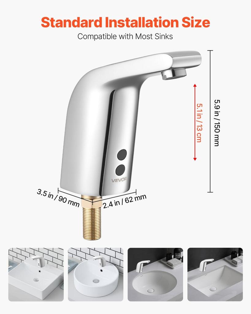 Touchless Bathroom Sink Faucet, Automatic Motion Sensor Restroom Toilet Faucet Cold Water with Single Hole, Battery Operated for 9.5 Mm Pipe