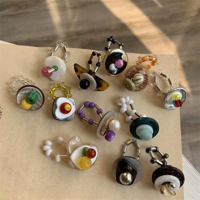 Multi-Element ~ Retro Beaded Ring Women's Trend Index Finger Ring Elastic Folded Ring Casual Jewelry Accessories