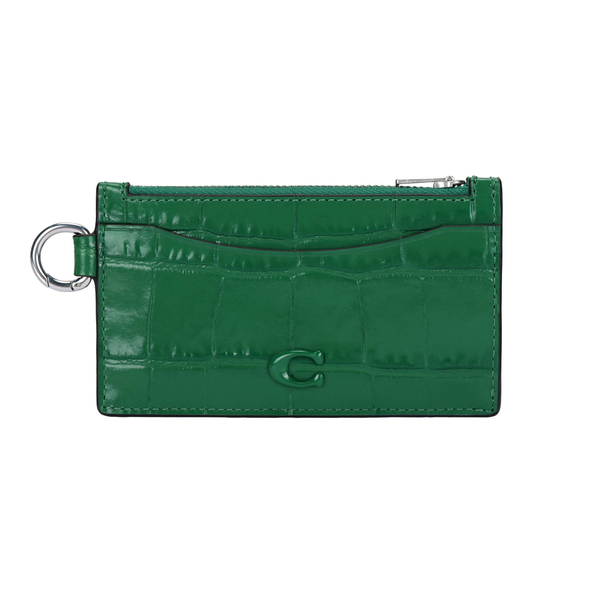 COACH Card Case Crocodile Embossed Leather Card Holder Womens Ivy Green One Size зелёный