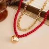 Neue Mode 2 Stück/Set Punk Metall Liebesherz Anhänger Halskette Damen Trendige Rote Acryl Perlen Schlüsselbein Kette Täglicher Schmuck Geschenke