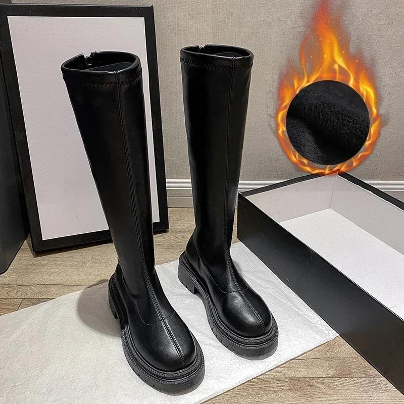 

Осенне-зимние женские высокие сапоги на плоской подошве, женские высокие сапоги высокого качества из мягкой кожи, женские рыцарские сапоги, повседневные сапоги до колена 39