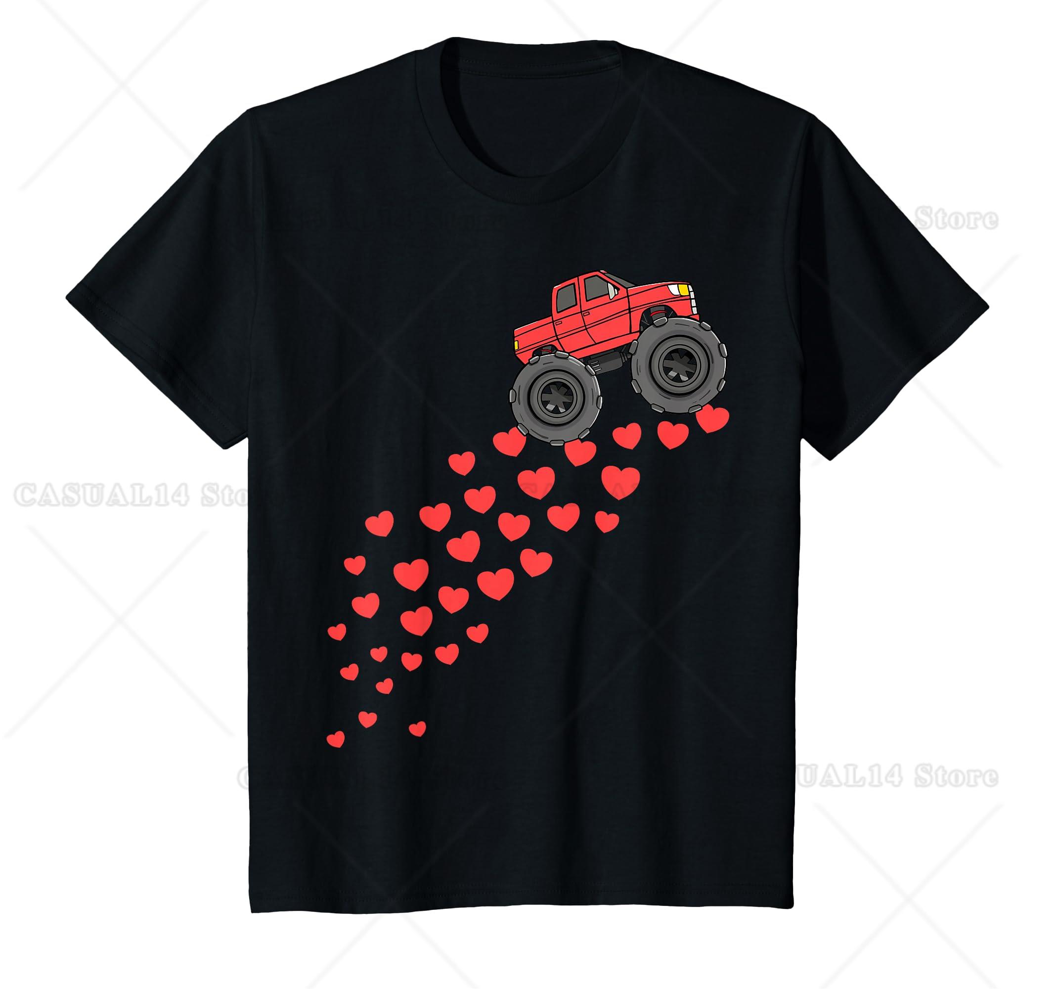 

Kids Boys Valentines Day Monster Truck Hearts Toddler Girl T-Shirt 4XL