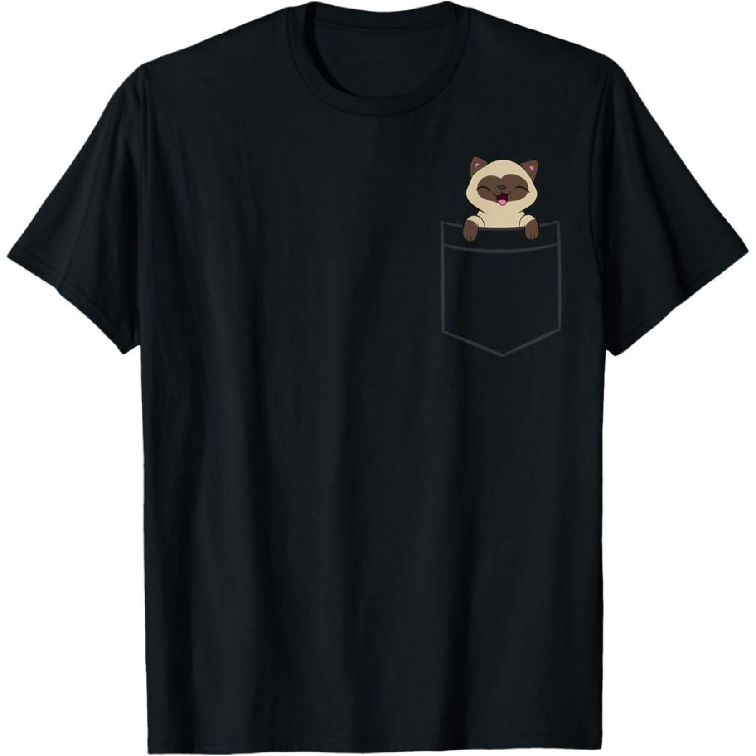 Сиамский кот в кармане Смешная карманная футболка с сиамским котом для мужчин, женщин, девочек, детей S