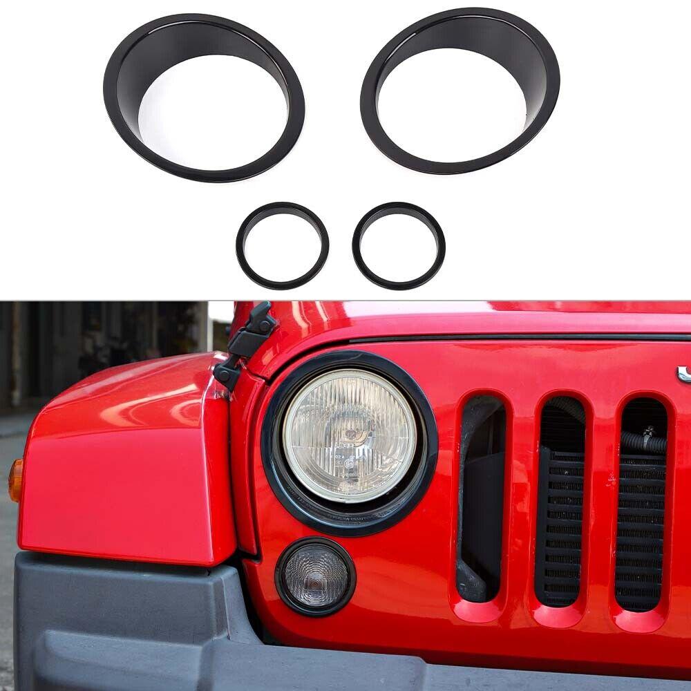 2007-2017 Jeep Wrangler JK Headlight Cover & Front Turn Signal Light Trim Kit For Jeep Wrangler JK | 4x | Black | Adhesive | Aluminum