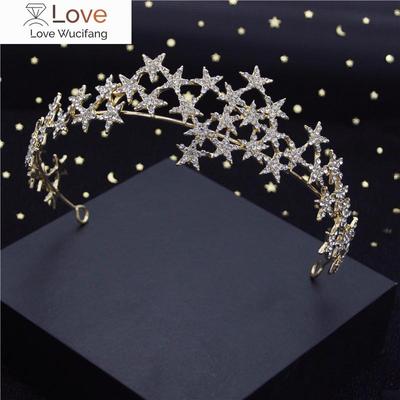 Mode Barock Metall Sterne Strass Krone Tiaras für Braut Kopfschmuck Königin Prom Braut Diadem Hochzeit Haar Schmuck Mädchen