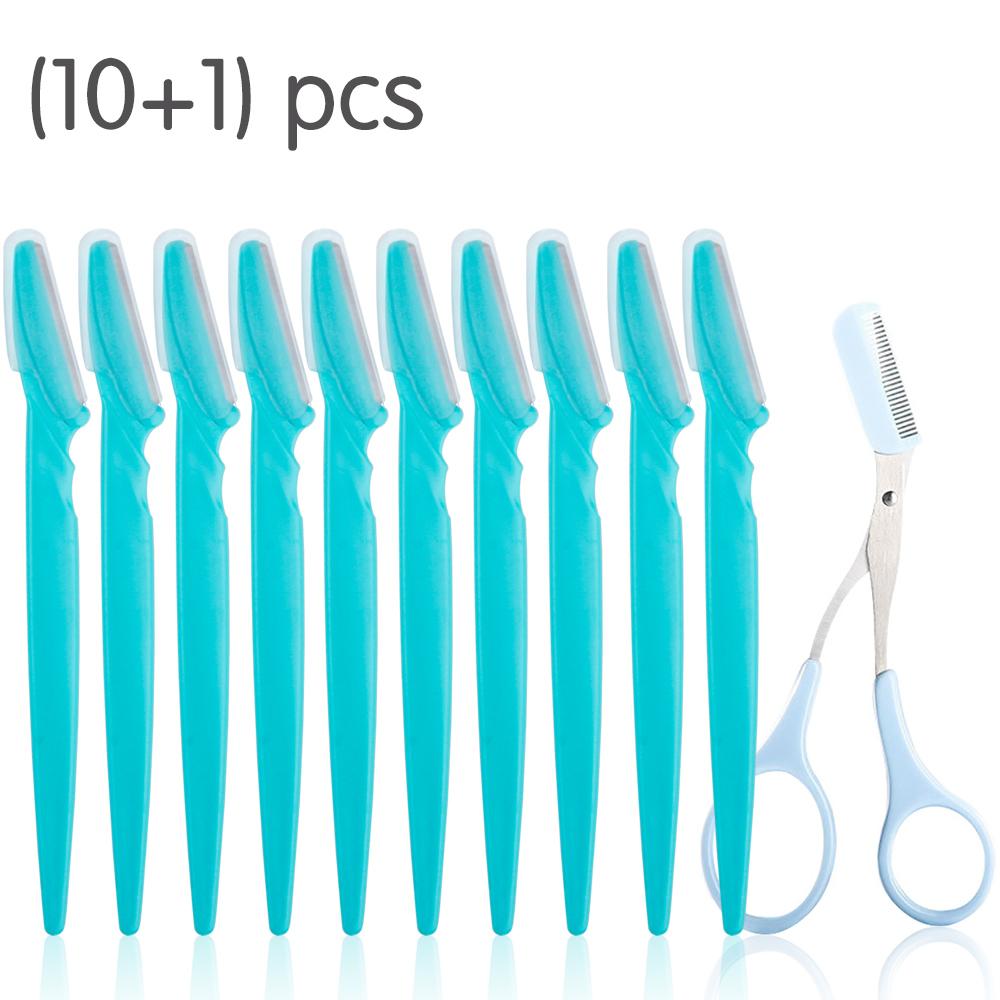 11Pcs Professional Eyebrow Trimmer Safe Blade Brow Scissors Comb Set Women Face Hair Remover Scraper Shaver Makeup Beauty Tools