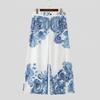 INCERUN Mens Vintage Paisley Print Wide Leg Trousers Casual Loose Straight Pants Bohemian Streetwear High Waist Bottoms