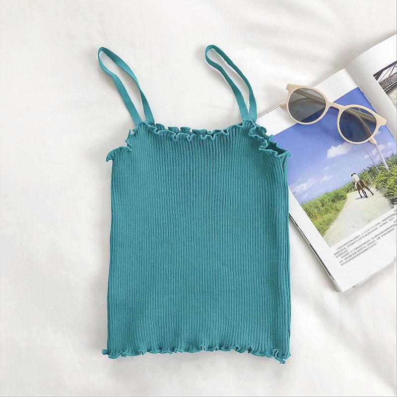 2026 Women's Korean Ruffled Trim Slim Knit Camisole Top