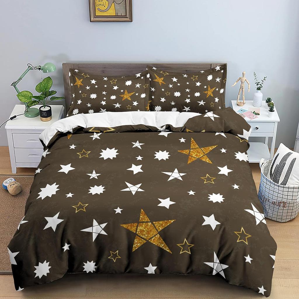 Kawaii Glitter Stars Duvet Cover Twin Queen Psychedelic Space Cosmos Starry Sky Comforter Cover Colorful Star Galaxy Bedding Set