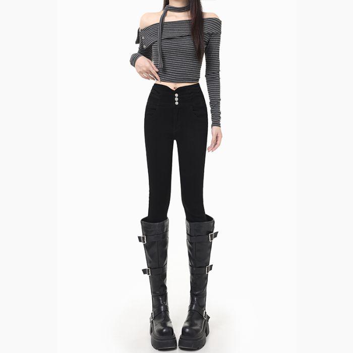 High-Waisted Black Stretchy Skinny Jeans for Women - Spring 2025 Butt-Lifting Pencil Pants S