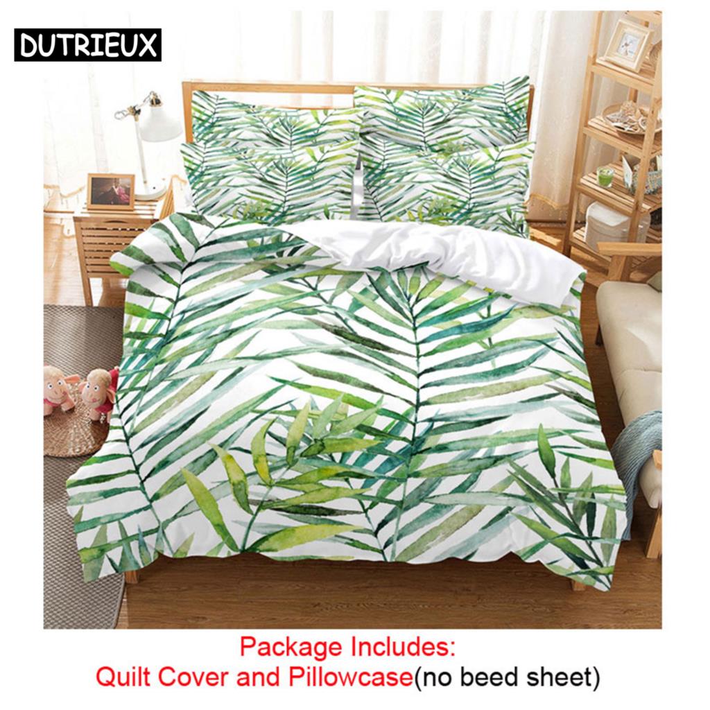 Quilt Duvet Cover Bedding Set Pillowcase Linens Green Plant 3D Queen King Size Double Bed Full Single 220x240 200x200 Bedroom