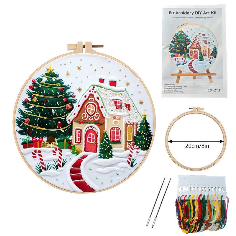 

1set Christmas Snow House Kit DIY Embroidery Materials and Tools Set, including stitch tutorials, suitable for beginners. 20cm