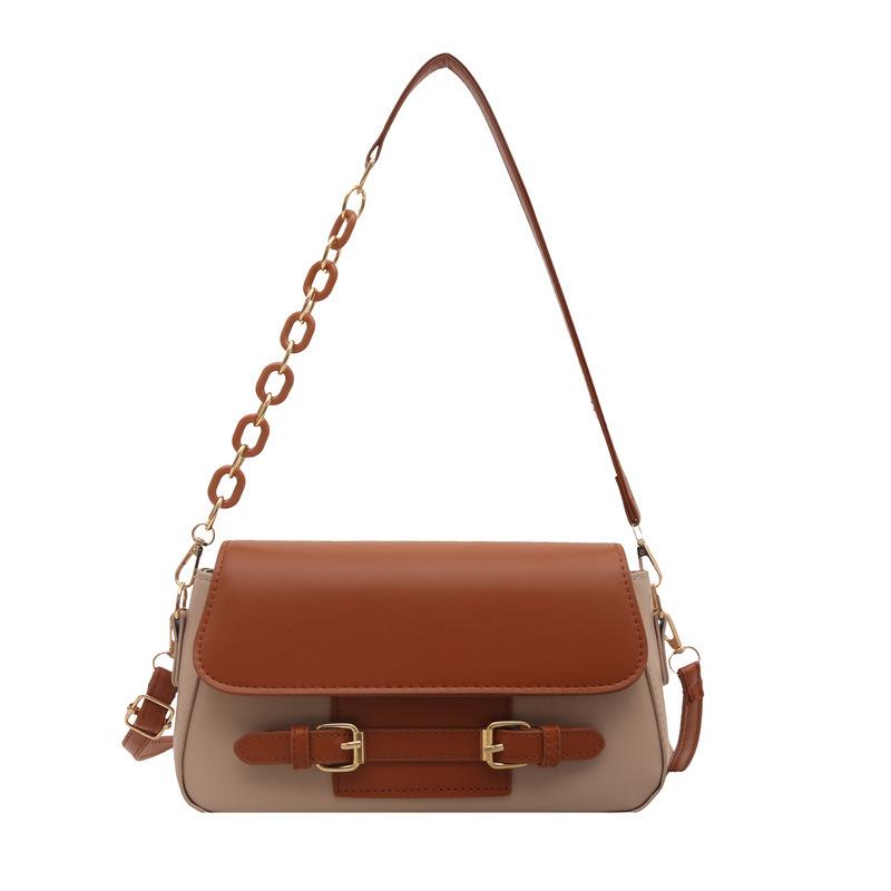 Sewing thread bag cover type shoulder bag small square bag 2025 summer new splicing personalized chain foreign style armpit bag