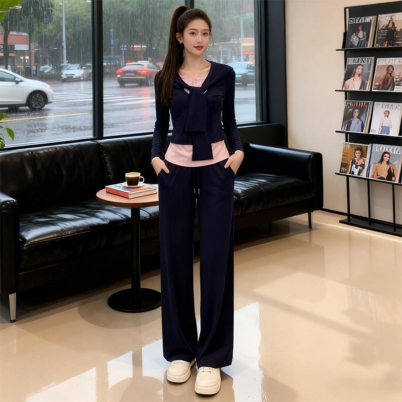 2026 Spring Korean Style Women s Casual Set: Age-Reducing Top & Wide-Leg Pants XL