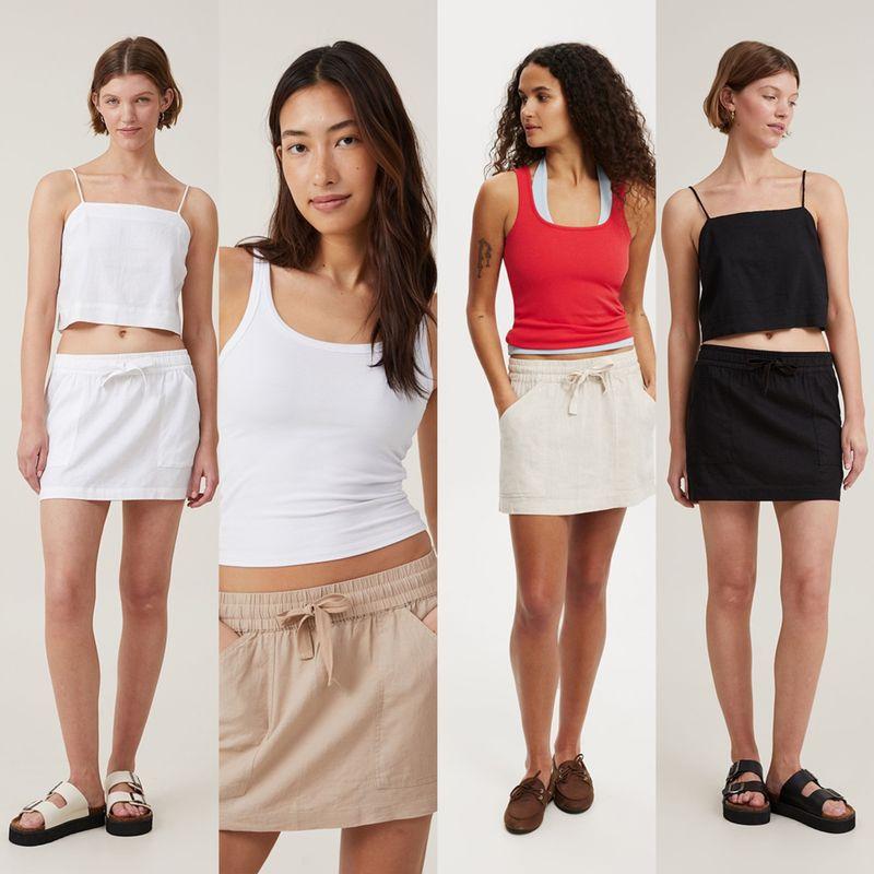 

@ Australian Cotton * Linen Elastic Waist Skirt C560 Matcha (No. 2 color 8