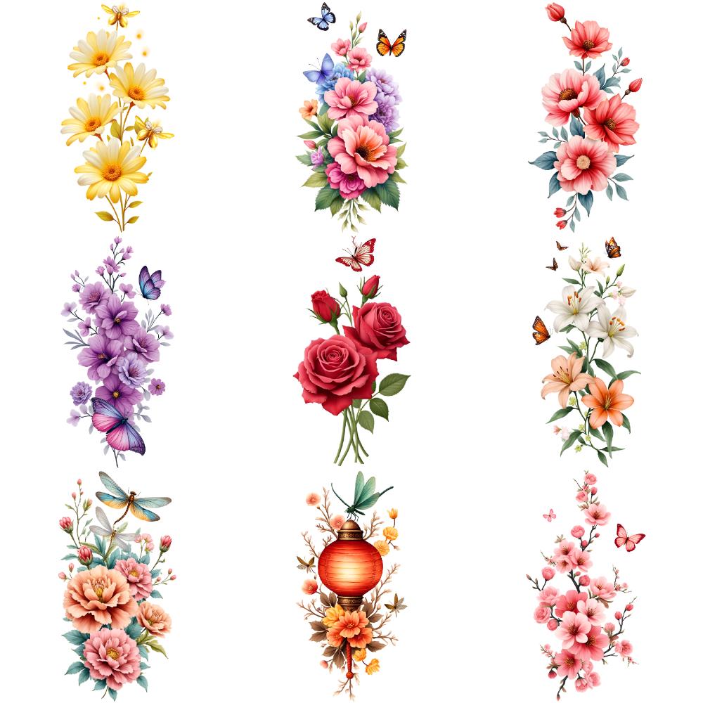 9 Stück Temporäre Tattoos Temporäre Tattoo-Aufkleber Florale Laterne Gelbe Sonnenblumen Orange Lilien Für Schultern Rücken Erwachsene
