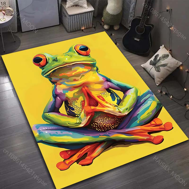 Mushroom and Frog Meditation Print Carpet for Living Room Bedroom Sofa Doormat Decor Area Rugs Non-slip Floor Mat Large Size