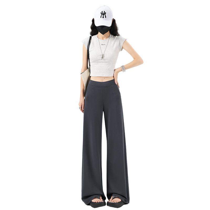 Grey vertical straight pants summer new thin imitation copper ammonia silk mask pants casual sports yoga pants