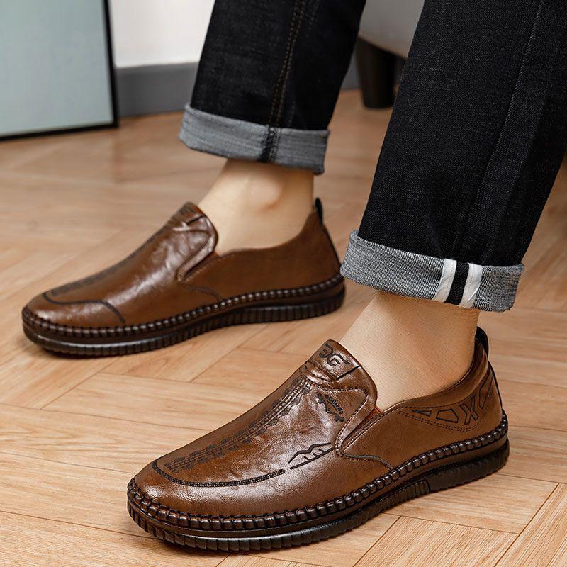 Fashion Summer Autumn Soft Leather Shoes for Men Fashion Soft Sole Business Casual Shoes Male Solid Color Light Loafers Man