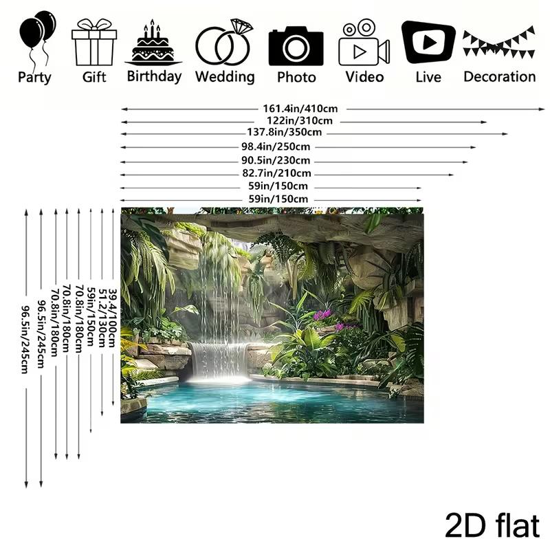 2D Tropical Stone Cave with Waterfall and Turquoise Water Studio Background