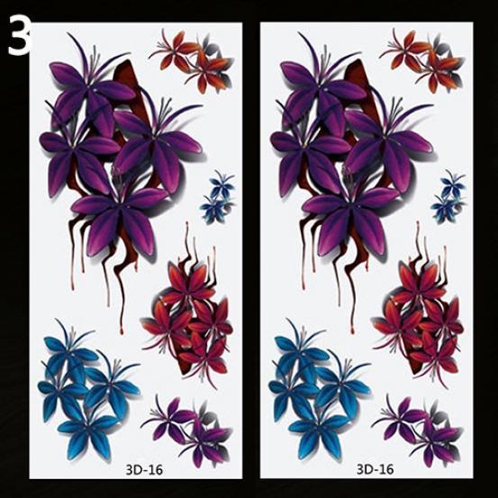 2 Pcs 3D Body Art DIY Stickers Temporary Tattoo Butterfly Flower Feather Sticker