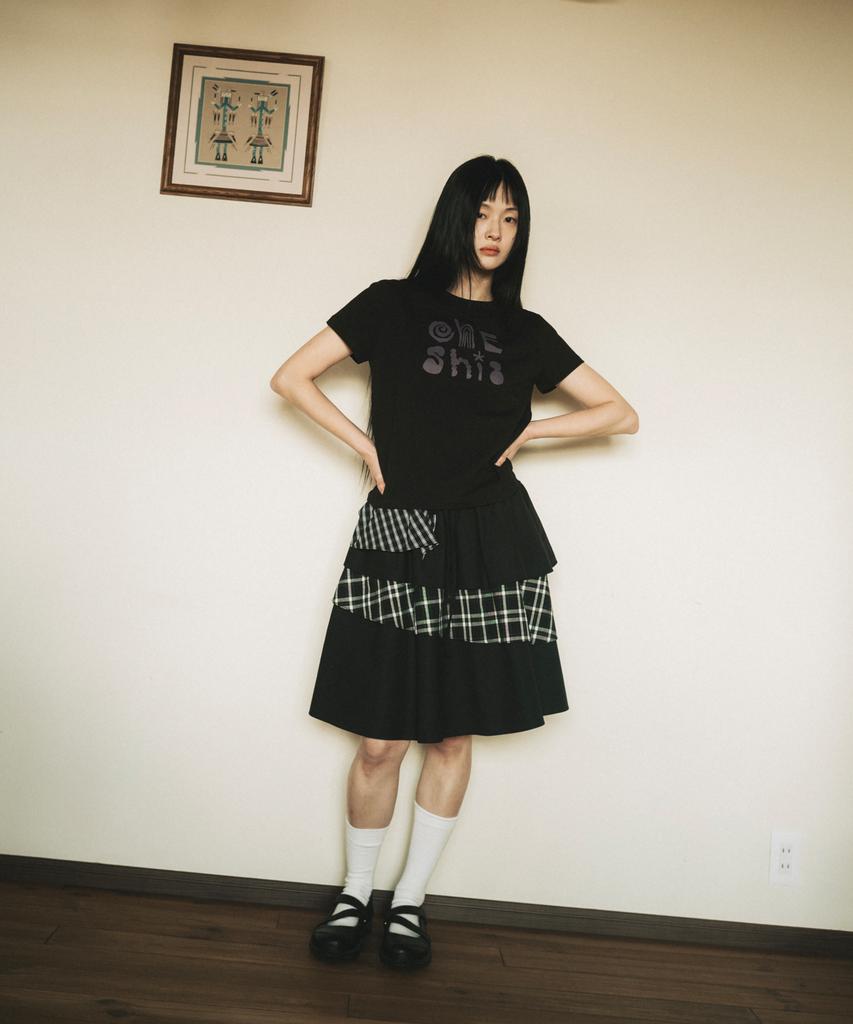 Ohesio Cancan Layered Skirt, Black Check