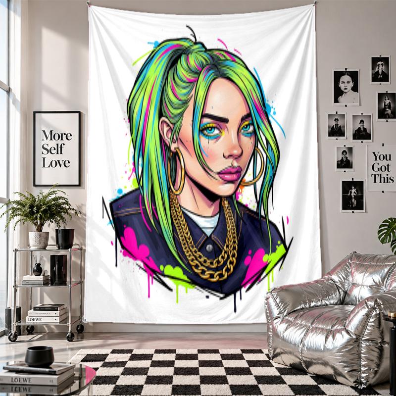 Wandbehang Billie Eilish Kunst Hängendes Tuch Dekorative Hintergrundabdeckung für Raumdekoration