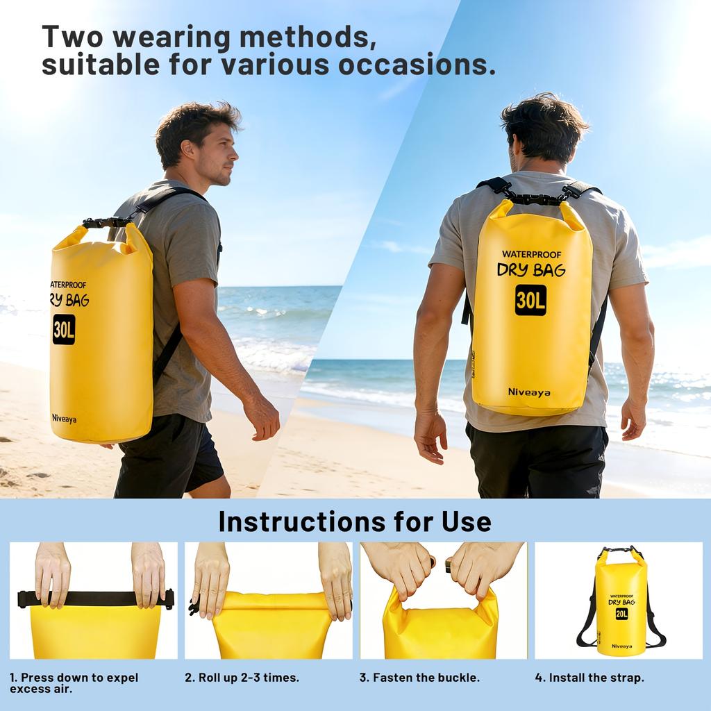 Waterproof Dry Bag Roll Top Swimming Rafting Storage Sack Floating Backpack for Kayak Boating Beach Camping