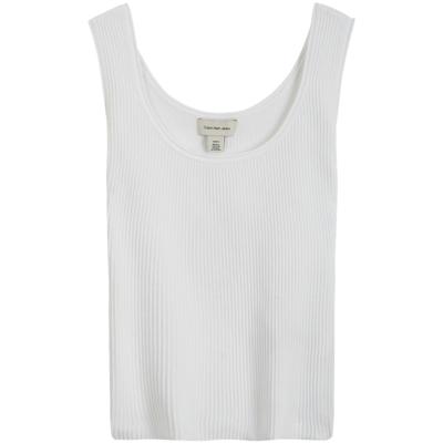Logo Jacquard U-Neck Sleeveless Knit Top Women Tops Moonlight-White 47B318G