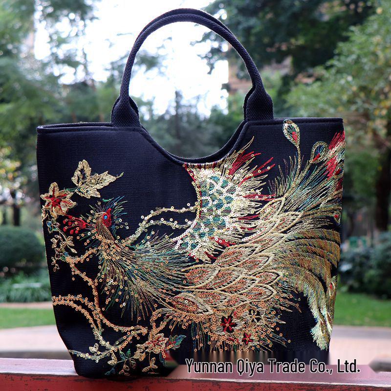 Borsa da Donna con Ricamo Etnico Fenice - Versatile, alla Moda, Design Double-Face