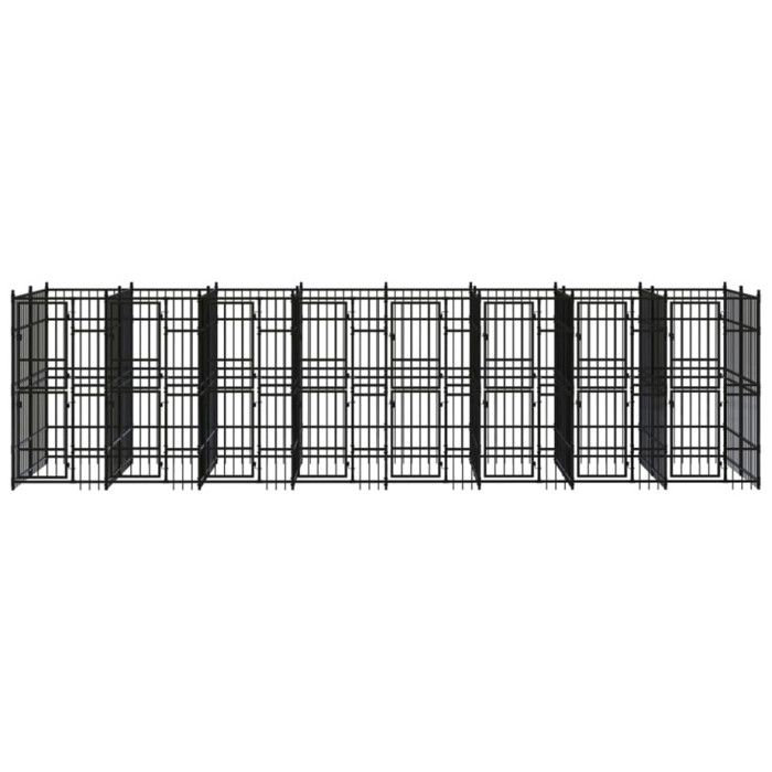 VidaXL Chenil d'extérieur pour chiens Acier 14,75 m², Noir