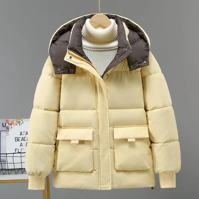 Herbst Winter Daunenmantel Gepolstert Kapuze Stehkragen Taschen Reißverschluss Parka Winddicht Wärmespeicherung Tägliche Kaltwetter-Oberbekleidung Baumwolljacke
