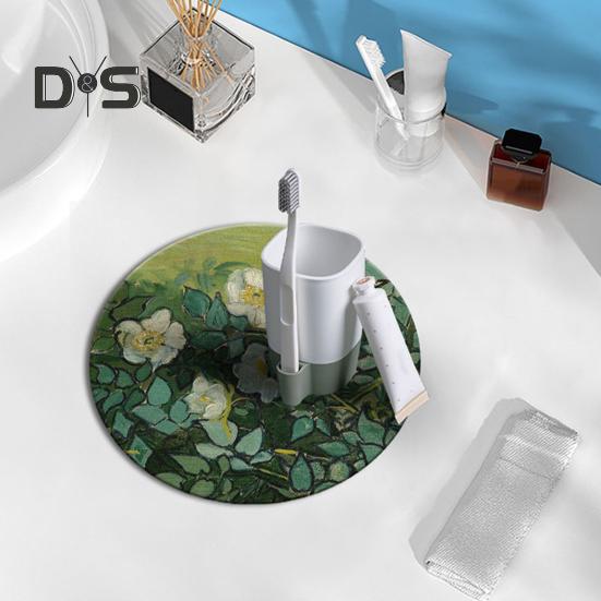 Saugfähige Unterlage für Kieselalgen-Schlammwaschbecken, Tassenuntersetzer, rutschfest, isolierend, rutschfest, wasserabsorbierend, verbrühungshemmend, Tischdekoration, Tasse mit Blumendruck