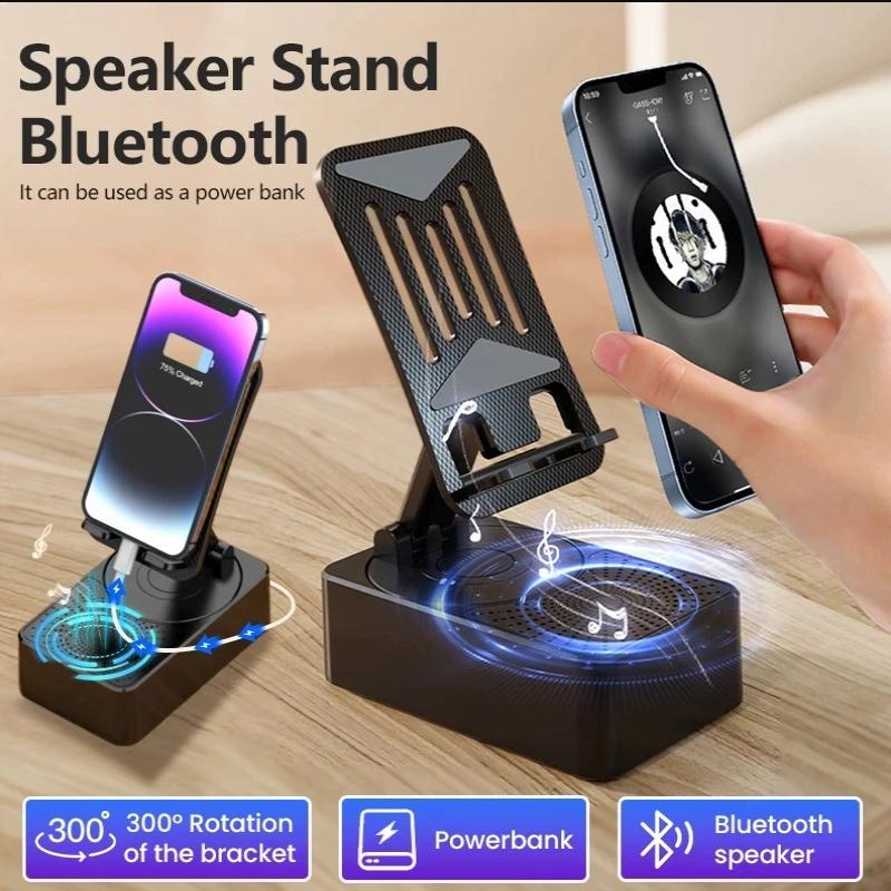 Altoparlante Bluetooth con Supporto per Telefono 5 in 1 Supporto per Cellulare Base Supporto Rotante a 360° Power Bank da 5000mAh