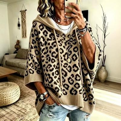 Sudadera con capucha holgada para mujer, estampado de leopardo, cordón, Otoño Invierno, Sudadera con capucha extragrande