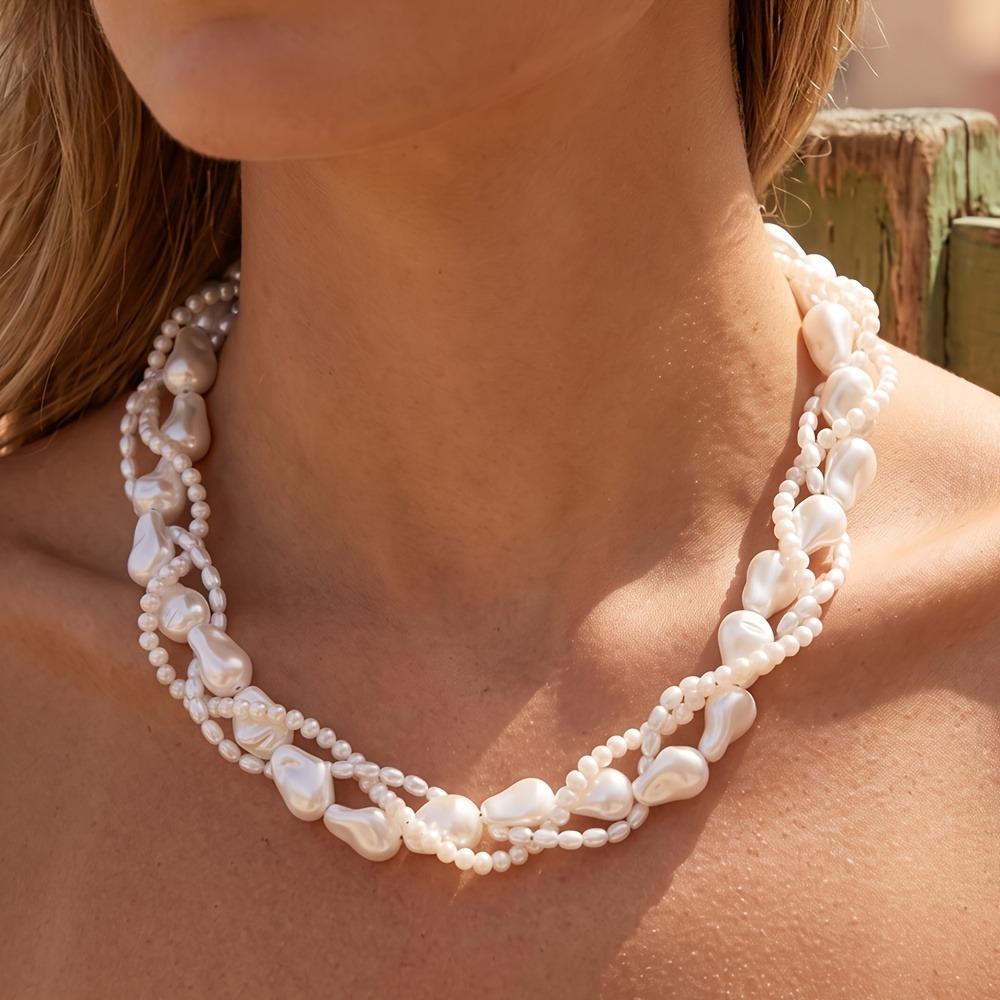 White Pearl Choker Chain Necklace Baroque Pearl Long Chain Necklace Pearl Necklace  For Women Lady