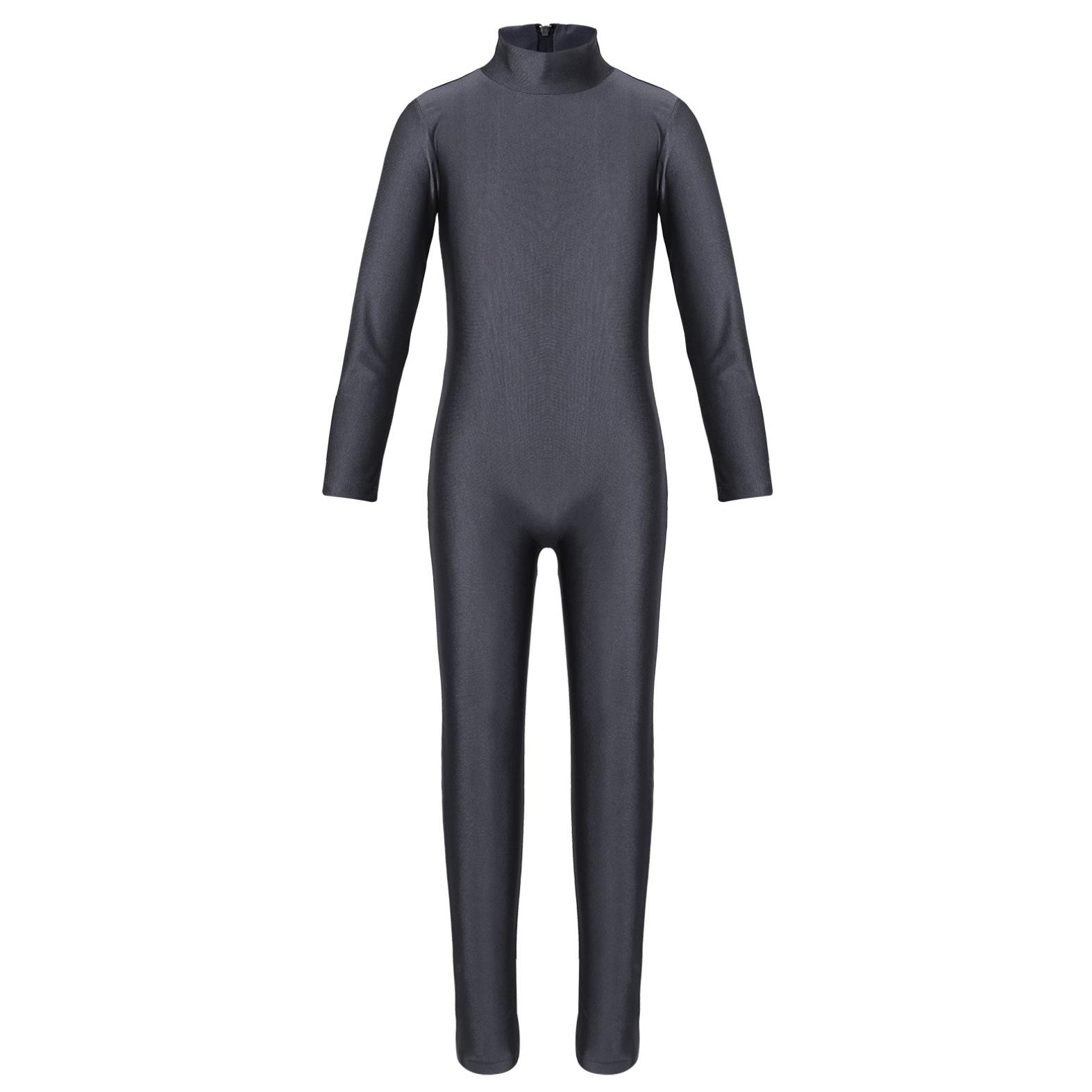 WinYing Kinderen Meisjes Ballet Maillots Gymnastiek Unitards Lange Mouw Rits Dans Oefening Jumpsuit 7-8 Years donkergrijze kleur