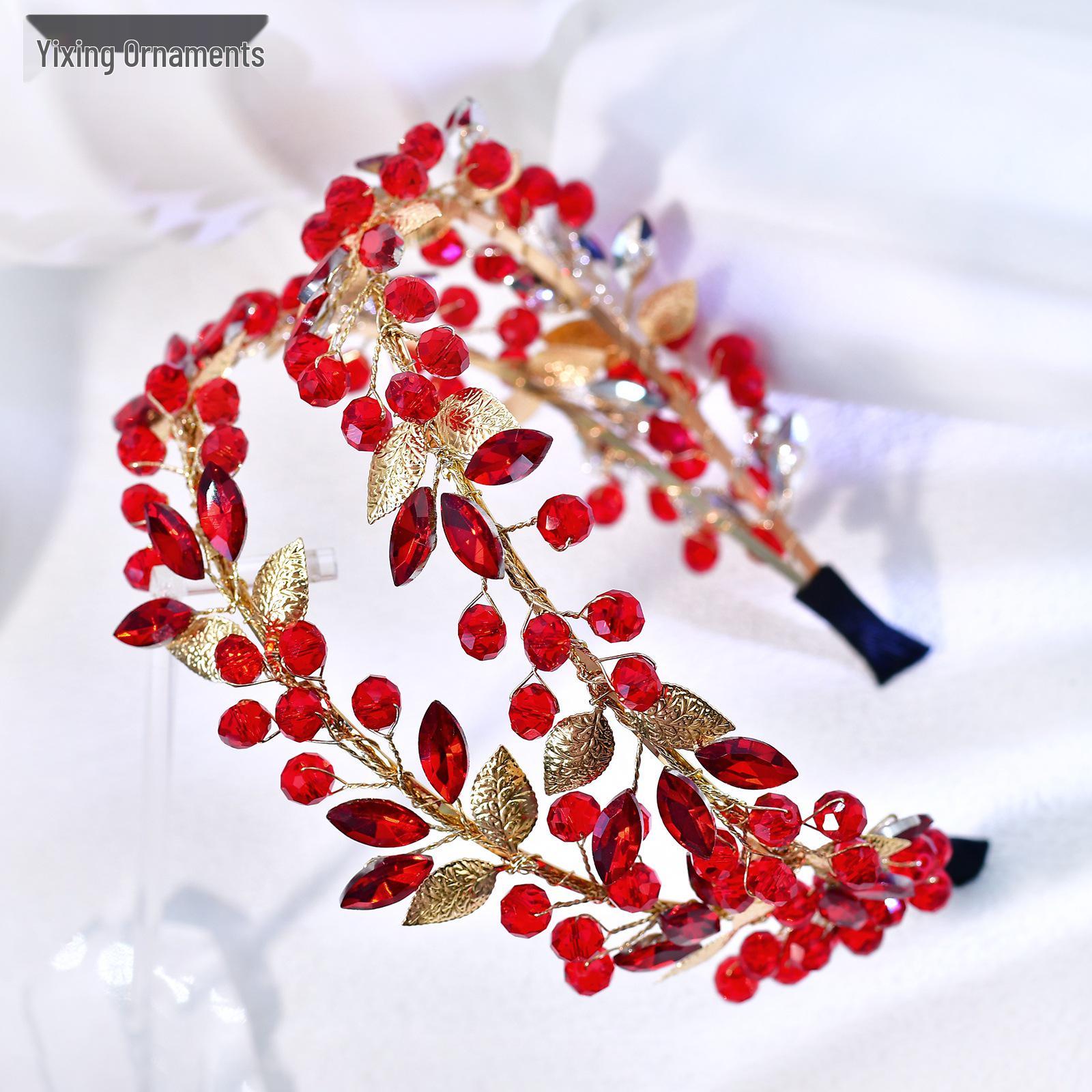 Red Crystal Double Layer Headband - Elegant Bridal Headdress A415
