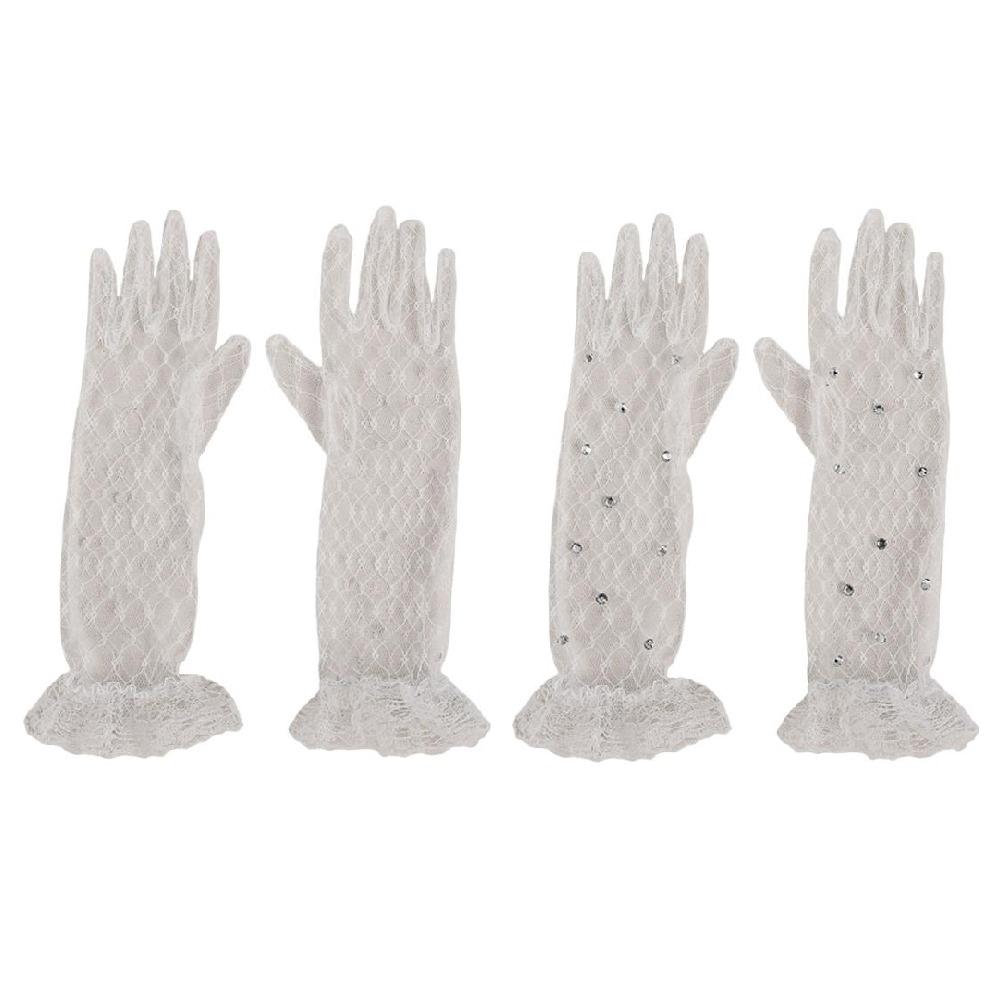 

2 пары белых варежек для девочек-цветочниц, блестящие перчатки принцессы со стразами, для вечеринки по случаю дня рождения 2Pairs