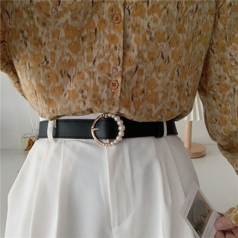 

New Vintage 2024 Pearl Buckle Womens Versatile Fashionable Decorative Belt Denim чорний