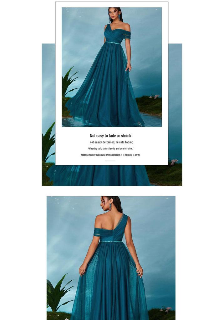 Women's One-Shoulder Casual Mesh Evening Gown
