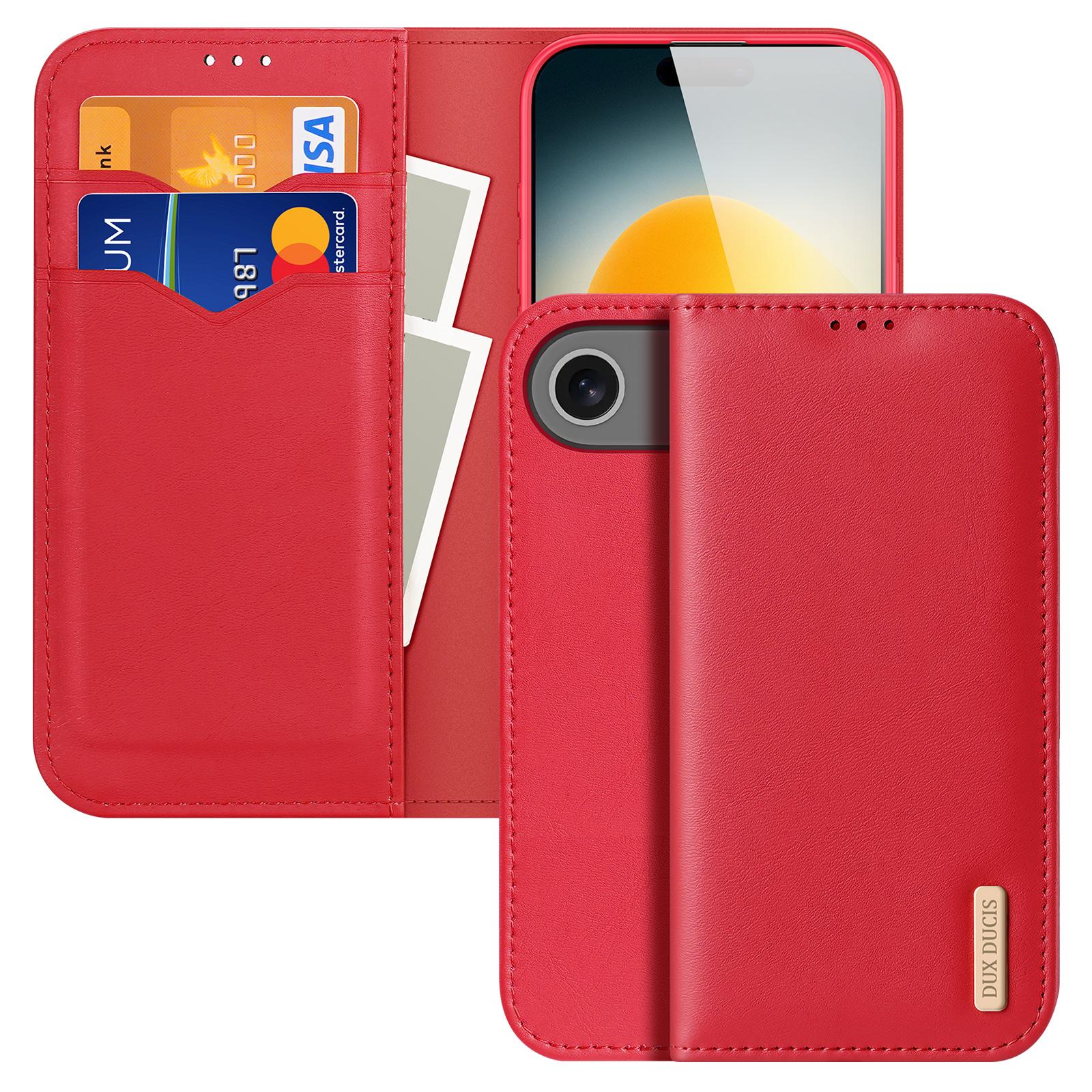 

For iPhone 17 Air Case DUX DUCIS Hivo Series Cowhide Leather RFID Blocking Wallet Stand Flip Phone Cover Red