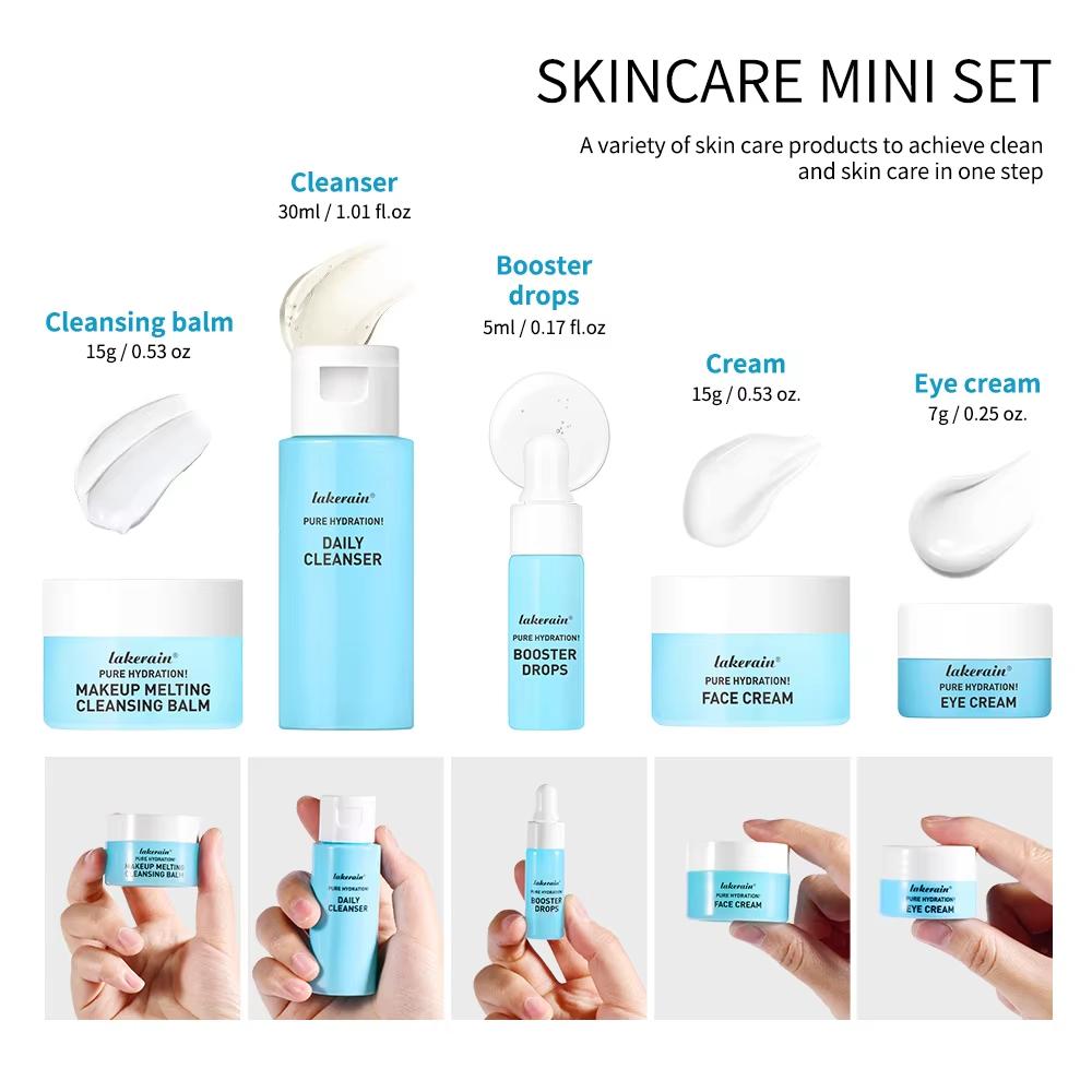 Hautpflege Mini-Set Reiniger Make-up Entferner Feuchtigkeitscreme & Augencreme zur Hydratisierung der Haut Flugzeugfreundliche Größen Hautpflegeset Anti-Falten Hautpflege