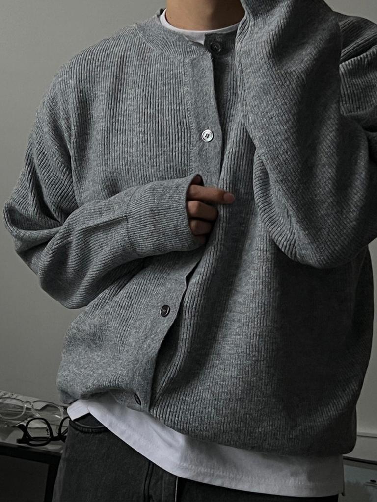 Men's High-End Woolen Cardigan - Round Neck, Autumn/Winter Casual Knitwear