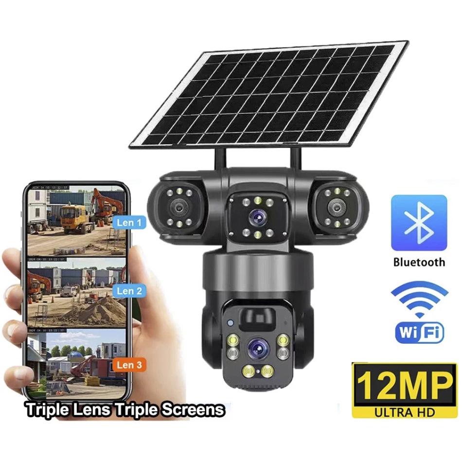 V360Pro 4G Solar Surveillance Camera: Triple-Lens, Outdoor, Night Vision, Waterproof, Lightning-Proof, No Network or Power Required.